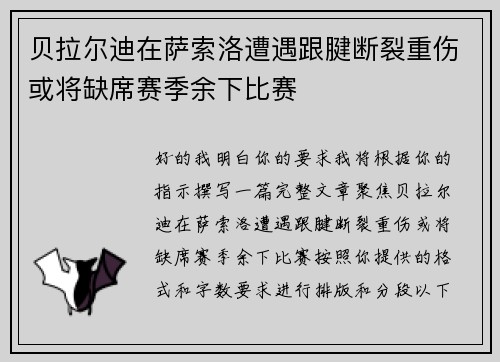 贝拉尔迪在萨索洛遭遇跟腱断裂重伤或将缺席赛季余下比赛